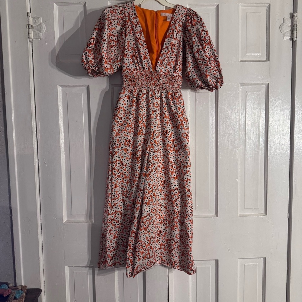 Anthropologie poppy flower Capris with Puff Sleeves
